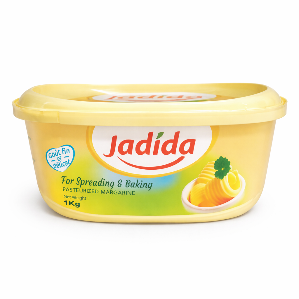 Super Bobo Jadida Margarine 1 kg, creamy butter ideal for spreading and baking, shown in a convenient 1 kg package.