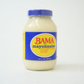 Creamy Bama mayonnaise sandwich spread in a 32 oz jar, smooth texture, labeled with super-bobo brand, on a plain background.